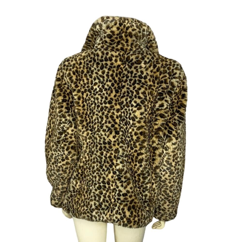 Vintage 2000s Leopard Faux Fur Wrap Coat Jacket With Side Ribbon Tie Large - Picture 4 of 16